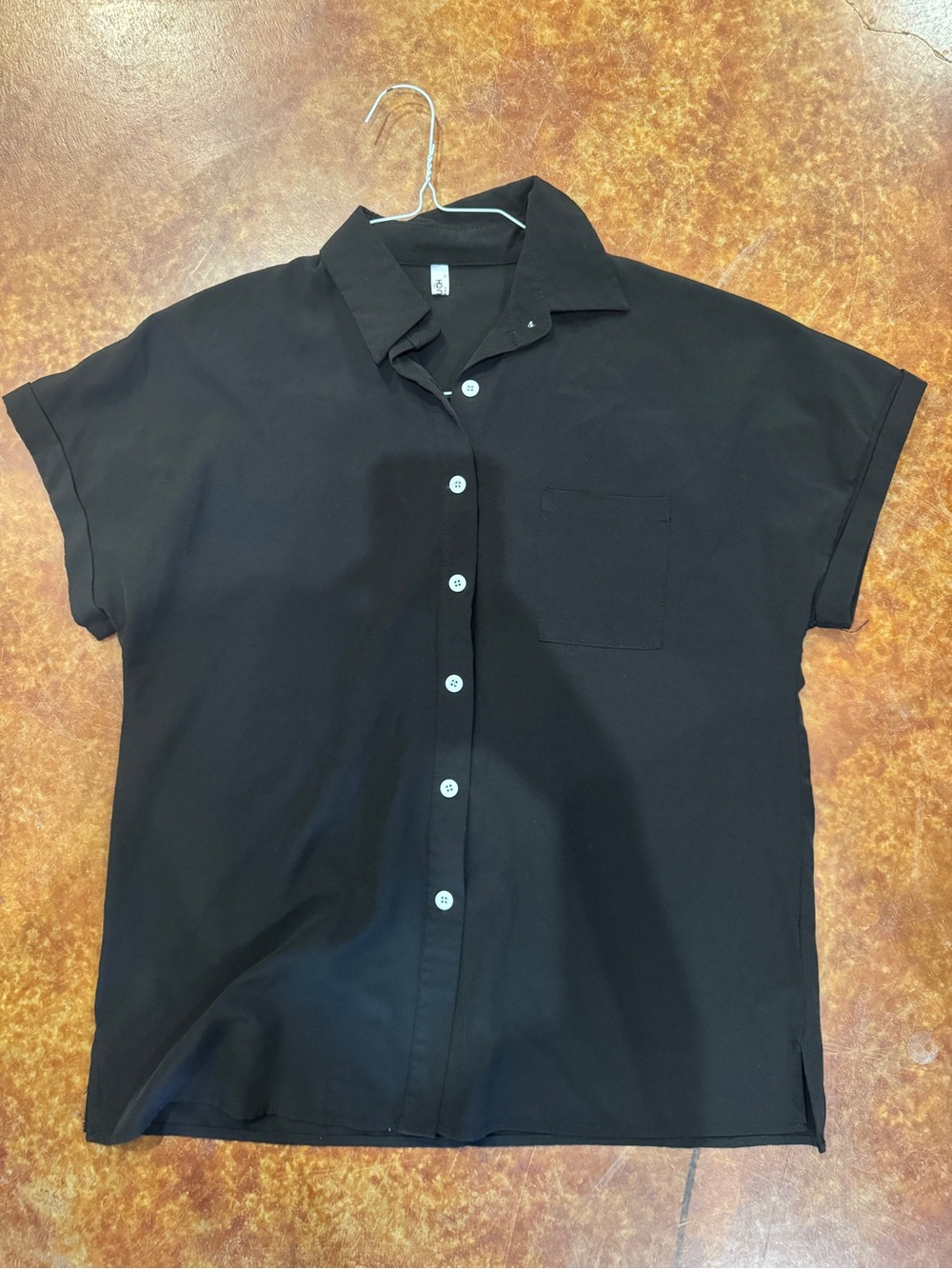 Women’s Black Short-Sleeve Button-Up Blouse